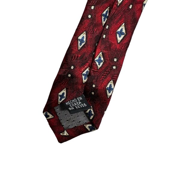 Preswick & Moore Geometric Diamond Pattern Tie Red & Blue Silk Made In Korea - Picture 6 of 7